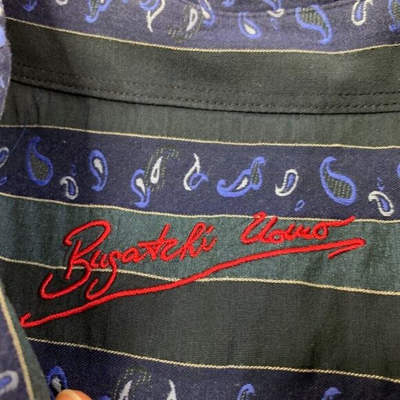 Bugatchi Uomo Shirt Mens L Large Cotton Paisley Striped Cotton Long Sleeve Dress - Picture 3 of 9